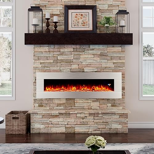 Miniatura 3 de AMERLIFE Chimenea eléctrica de montaje en pared de 60 pulgadas con control remoto, calentador flotante de pared con colores de llama ajustables y