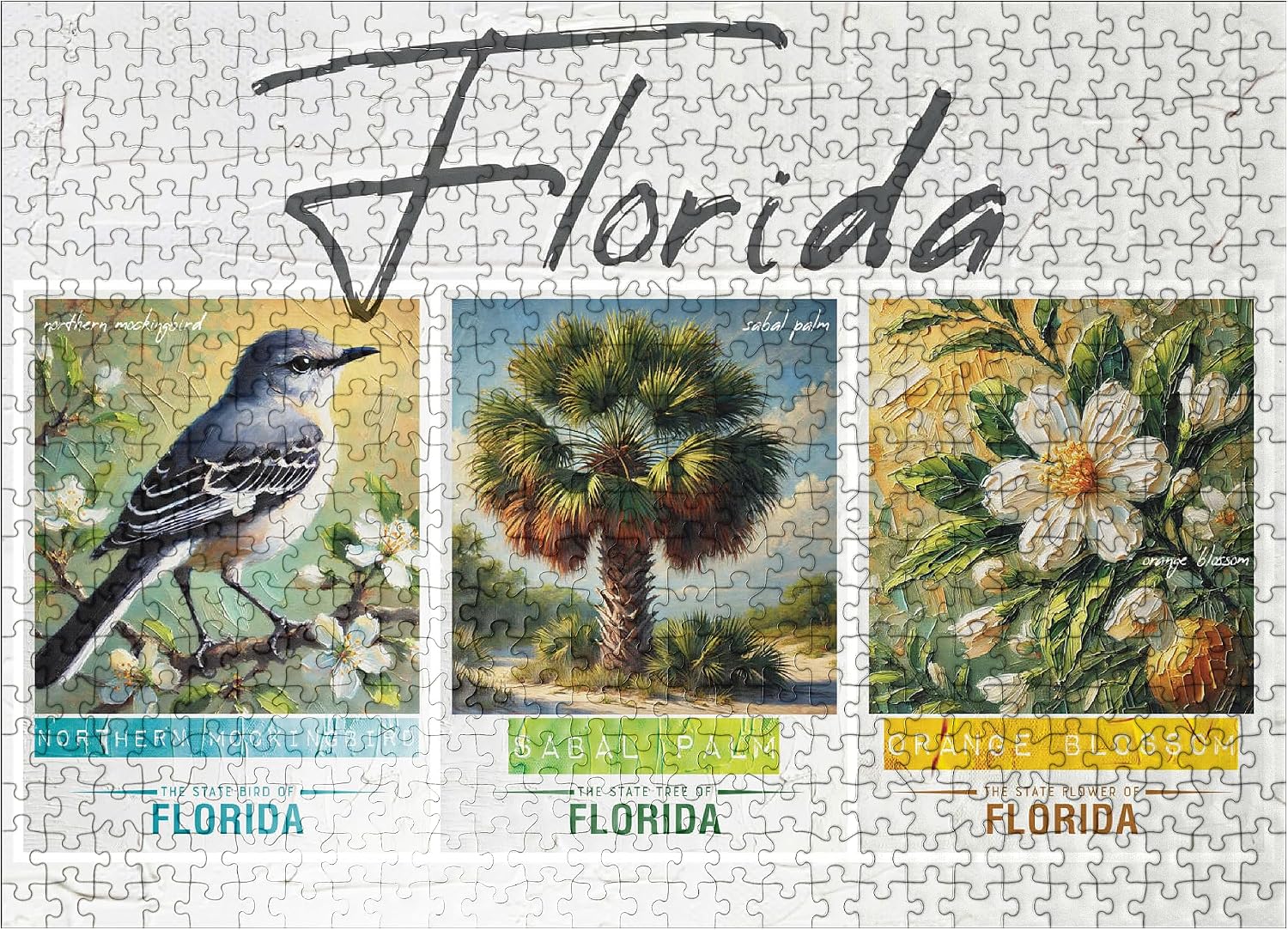 MyPuzzle Florida: Bird, Tree, Flower- State Symbols Collage Series - Premium 500 Piece Jigsaw Puzzle for Adults