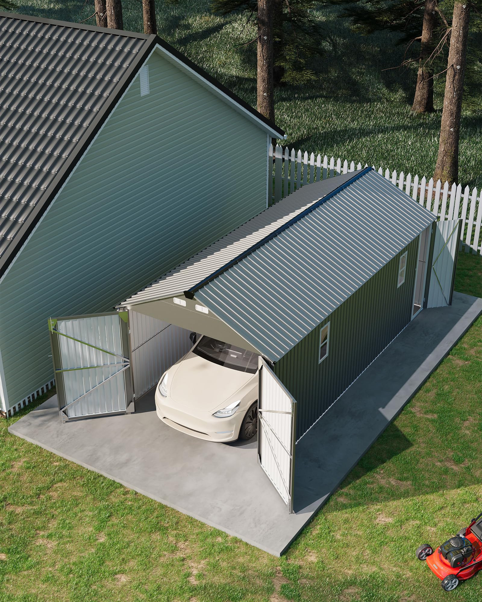 Photo 1 of Garvee 10x20 ft Enclosed Metal Carport, Car Port with Vertical Steel Roof for All-Weather Use, Metal Shed with Man Door for Sedans & SUV, Gray