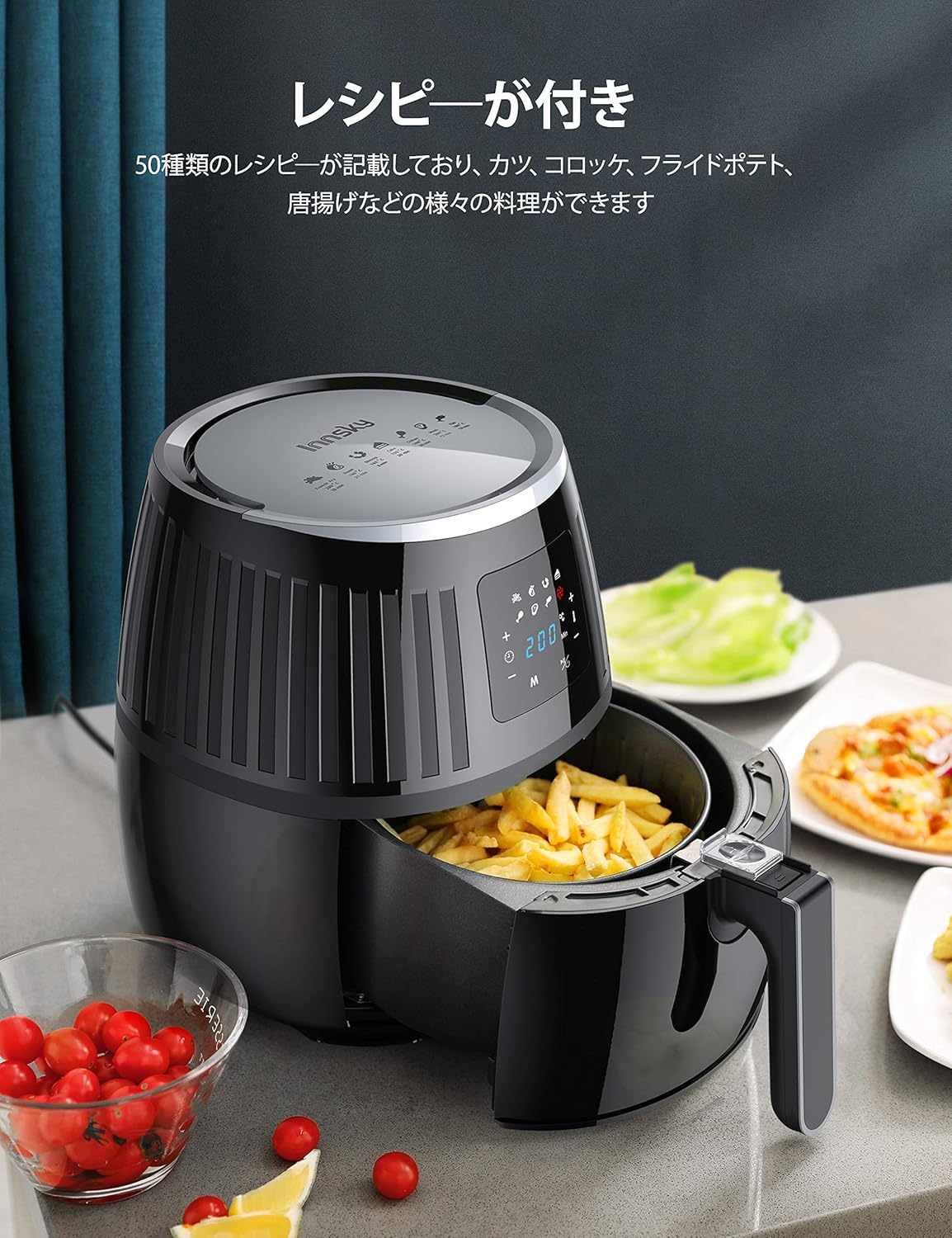 Innsky ノンフライヤー 3.5L 電気フライヤー 揚げ物 油無し LEDディスプレイ 高速空気対流技術 過熱保護レシピ45種 PSE認証済