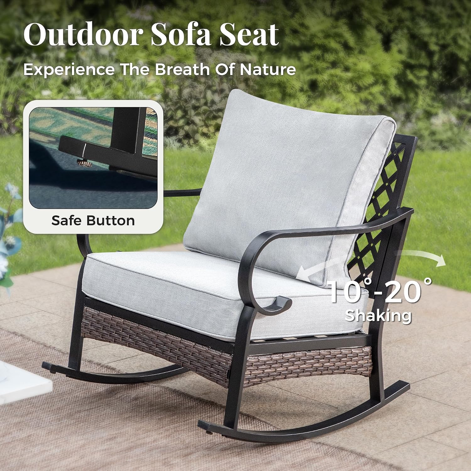 MIXPATIO Outdoor Patio Rocking Sofa Chairs Set of 2 Steel Frame Porch Furniture with Deep Seating and 5.75" Cushions for Lawn Backyard Deck, Light Grey