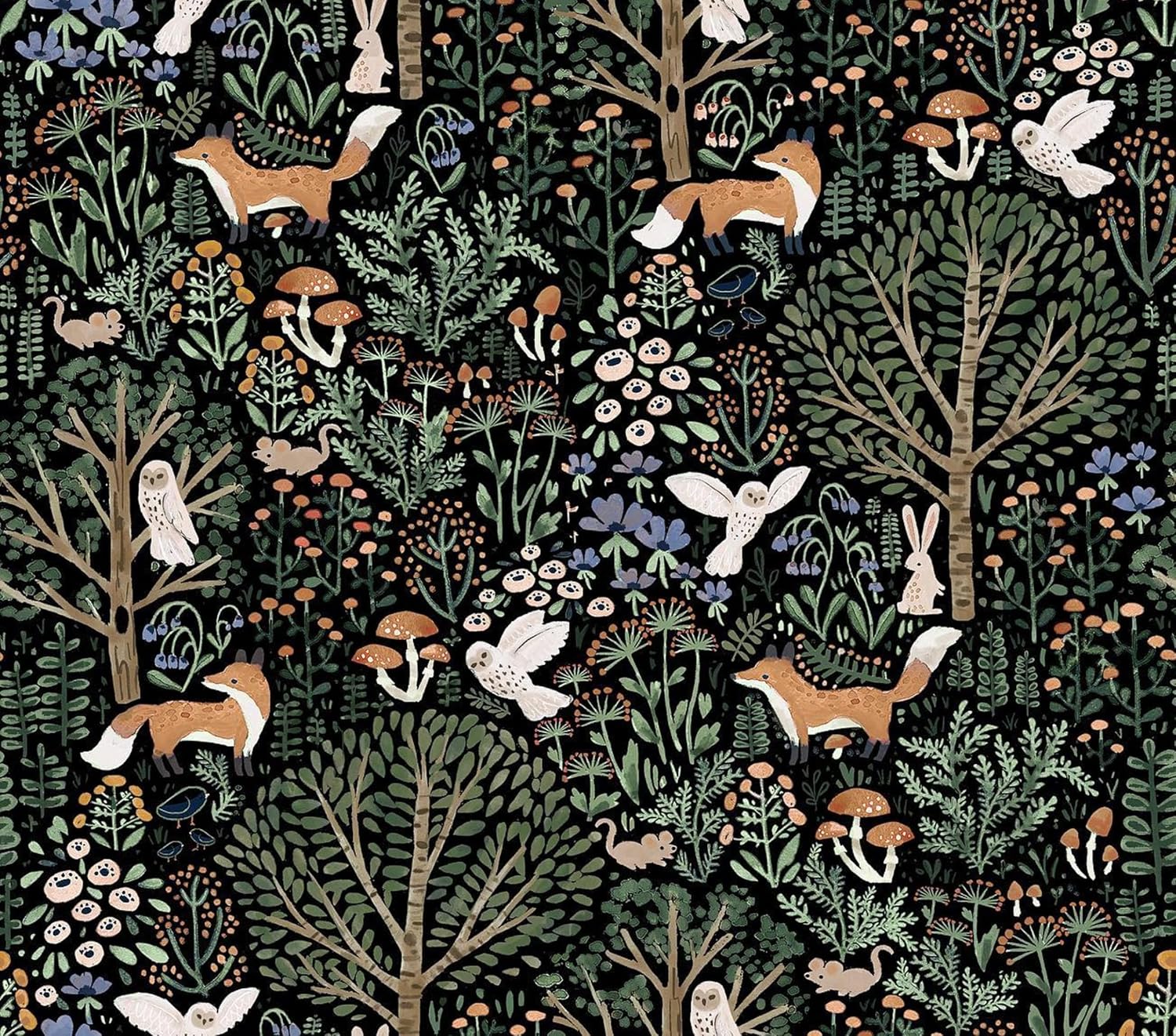 MuralPeel Fairy Forest Animals Mushroom Fox Owl Peel and Stick