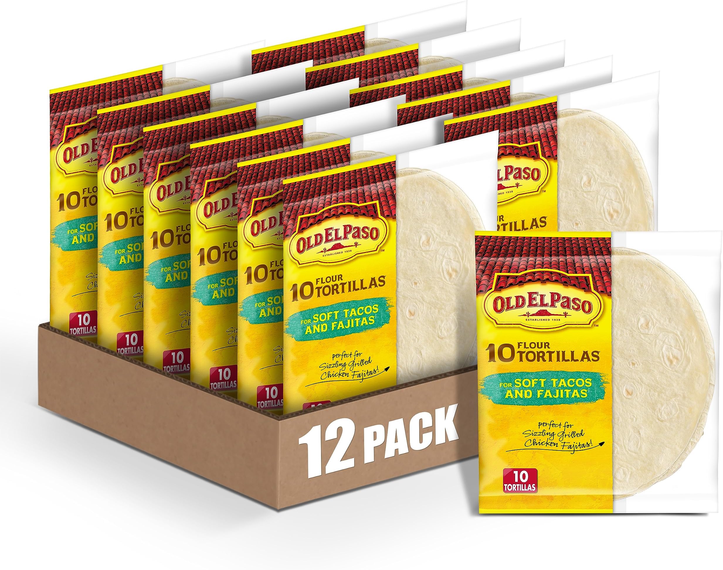 Flour Tortillas for Soft Tacos and Fajitas, Meal Prep, 10 Ct, 8.2 oz (Pack of 12)