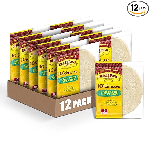 Old El Paso Flour Tortillas for Soft Tacos and Fajitas, Meal Prep, 10 Ct, 8.2 oz (Pack of 12)