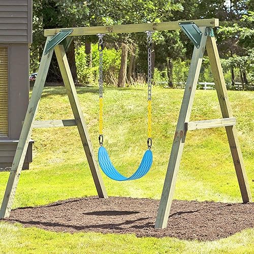 Miniatura 4 de BeneLabel Asiento de columpio resistente de capacidad de 600 libras con cadena revestida, asiento de columpio para exteriores para niños y adultos,