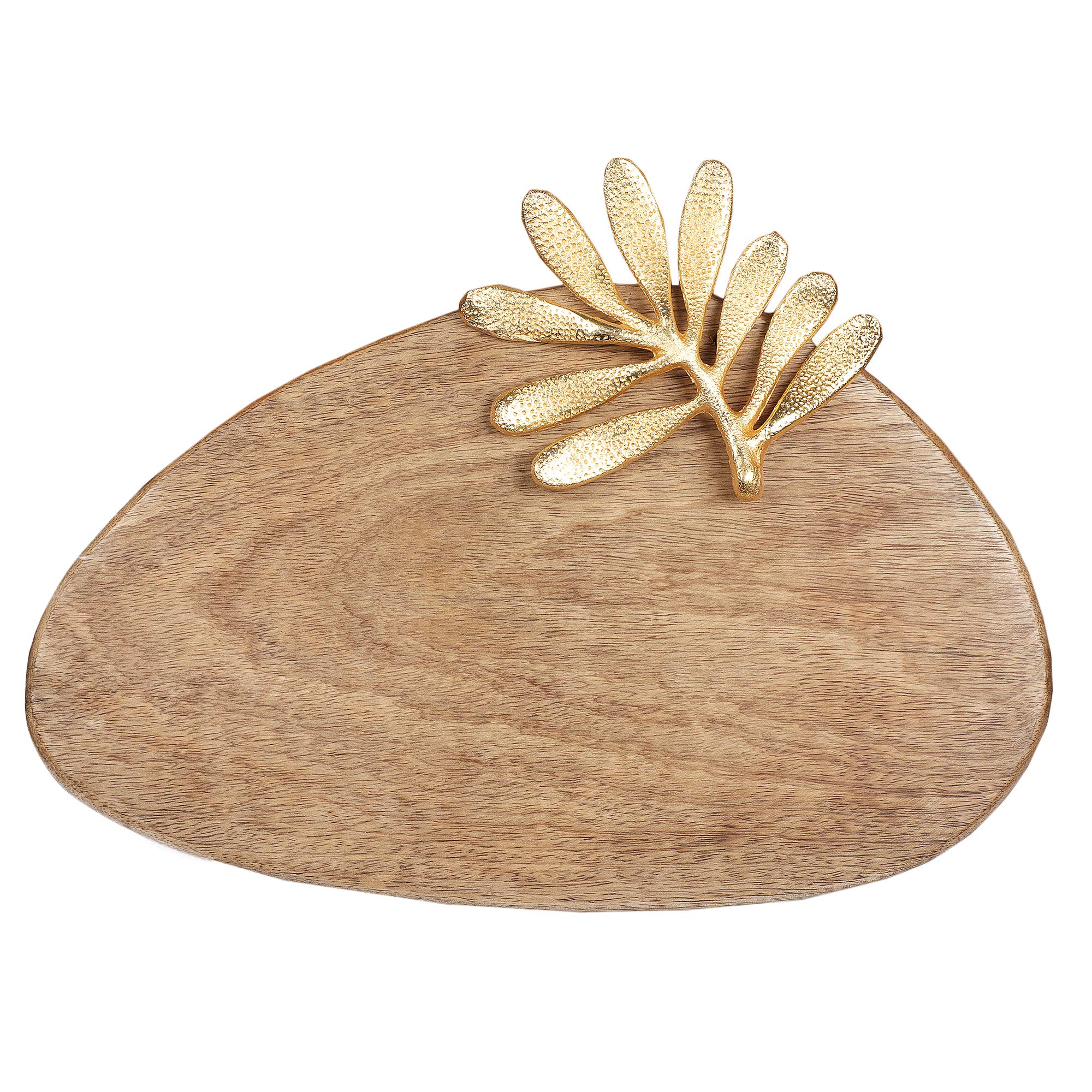 Karigar Creations Aesthetic Mango Wood Oval Brush Tray for Snacks Breakfast Tray for Serving Tea 14x8x1 Inch Golden Finish