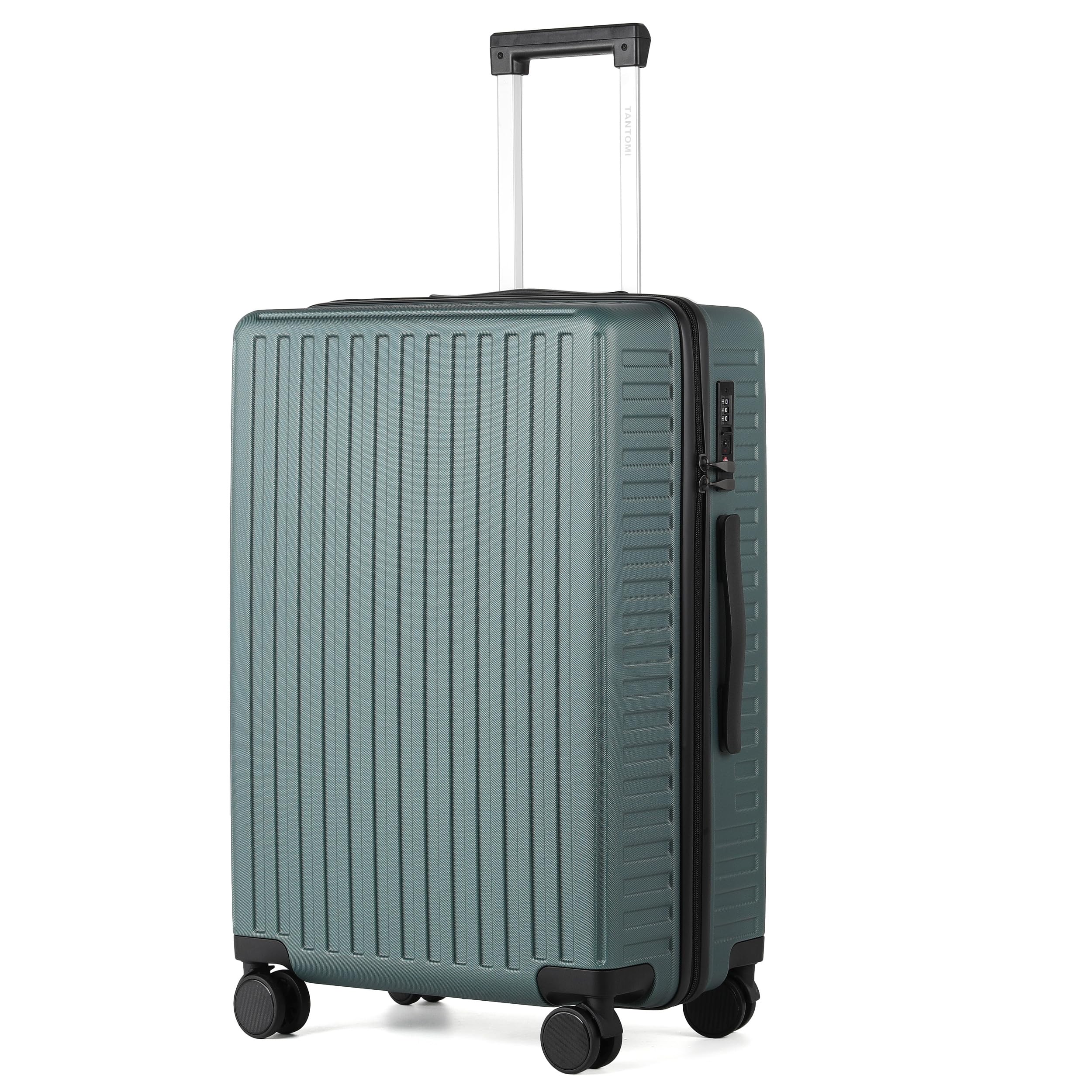 TANTOMI Koffer Mittelgroß, 24 Zoll Hartschalenkoffer, Leichter ABS-Rollkoffer, Reisekoffer mit 4×360°-Rollen, TSA-Schloss (Helles Dunkelgrün, 65L)