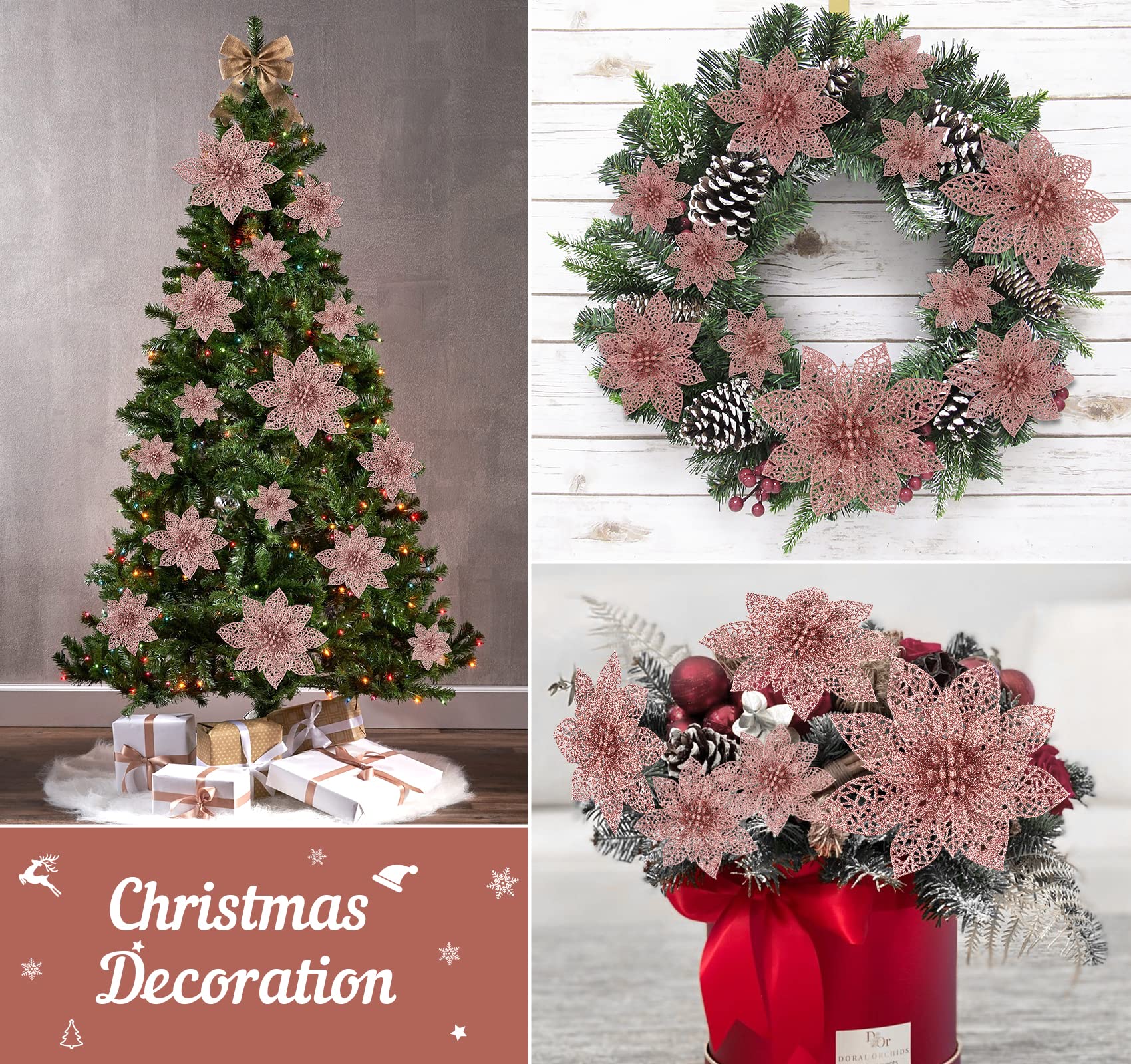 Pink poinsettia christmas decorations Clearance