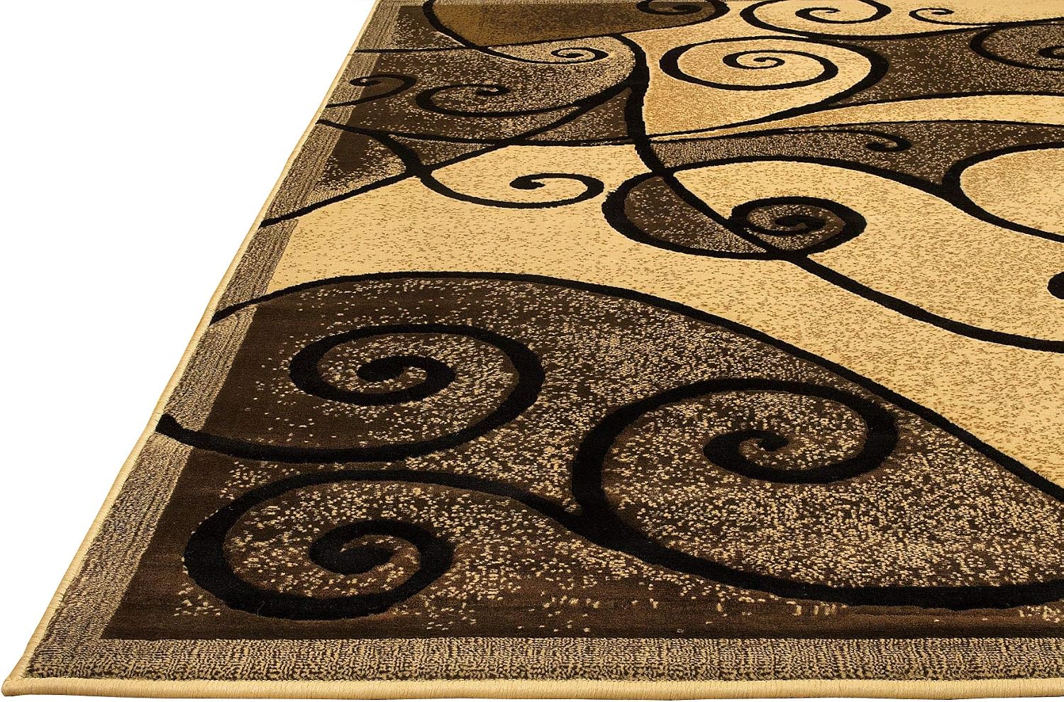 HR-Modern Contemporary Area Rugs-Abstract Carpet with Wavy Swirls -Shed Free Beige/Ivory/Chocolate