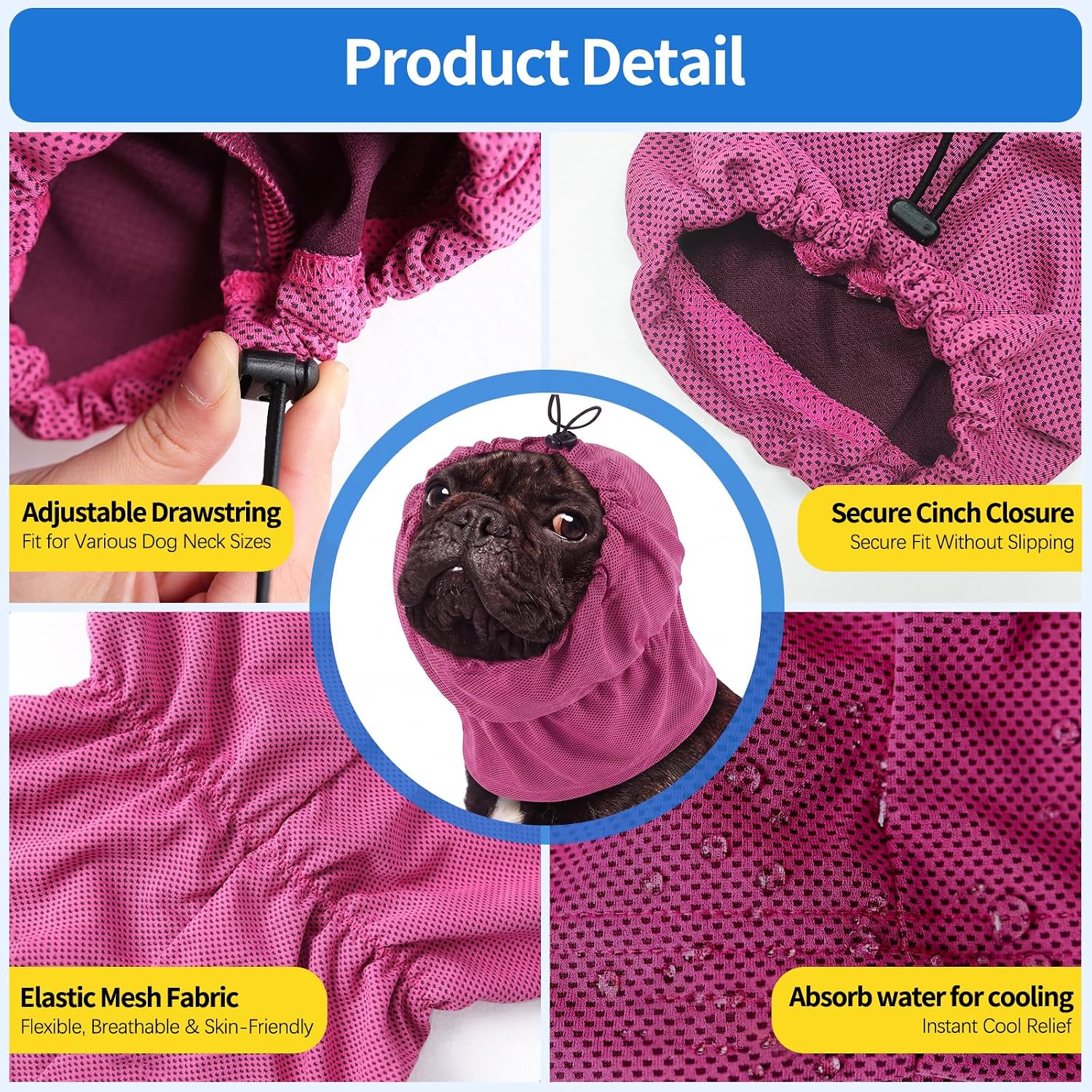 BRKURLEG Dog Cooling Head & Neck Wrap Ear Protection, Rose Red L image 2