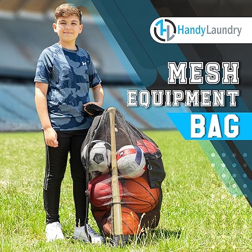 Miniatura 2 de Handy Laundry Mesh Ball Bag - Up to 15 Balls Large Capacity Sports Equipment Bag Carrier with Adjustable Strap and Drawstring Closure - For Soccer,