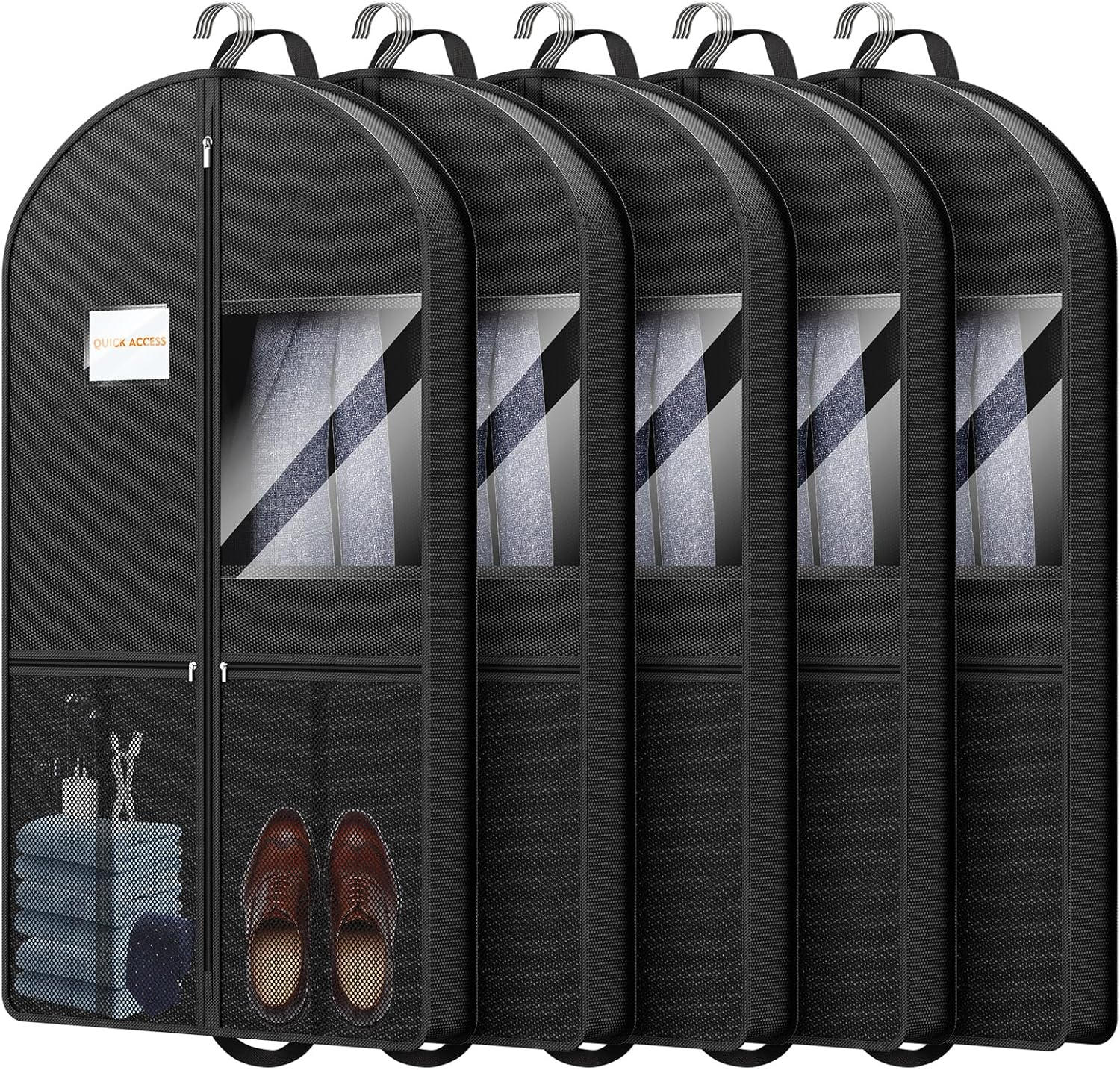 Travel Garment Bag Suits Clothes : 43 Inch 5 Packs Lightweight Breathable Zippered Black Fabric - Clothes Carry Short Men - Wardrobe Carry Coat Jacket Uniform Tuxedo Shirt