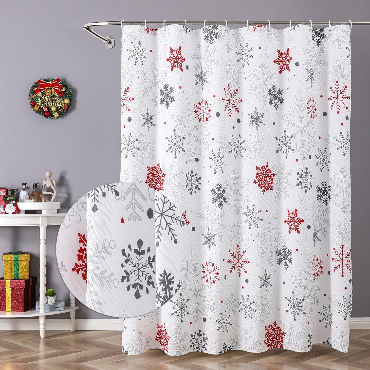 Muuyi Christmas Shower Curtain, Winter Shower Curtain for