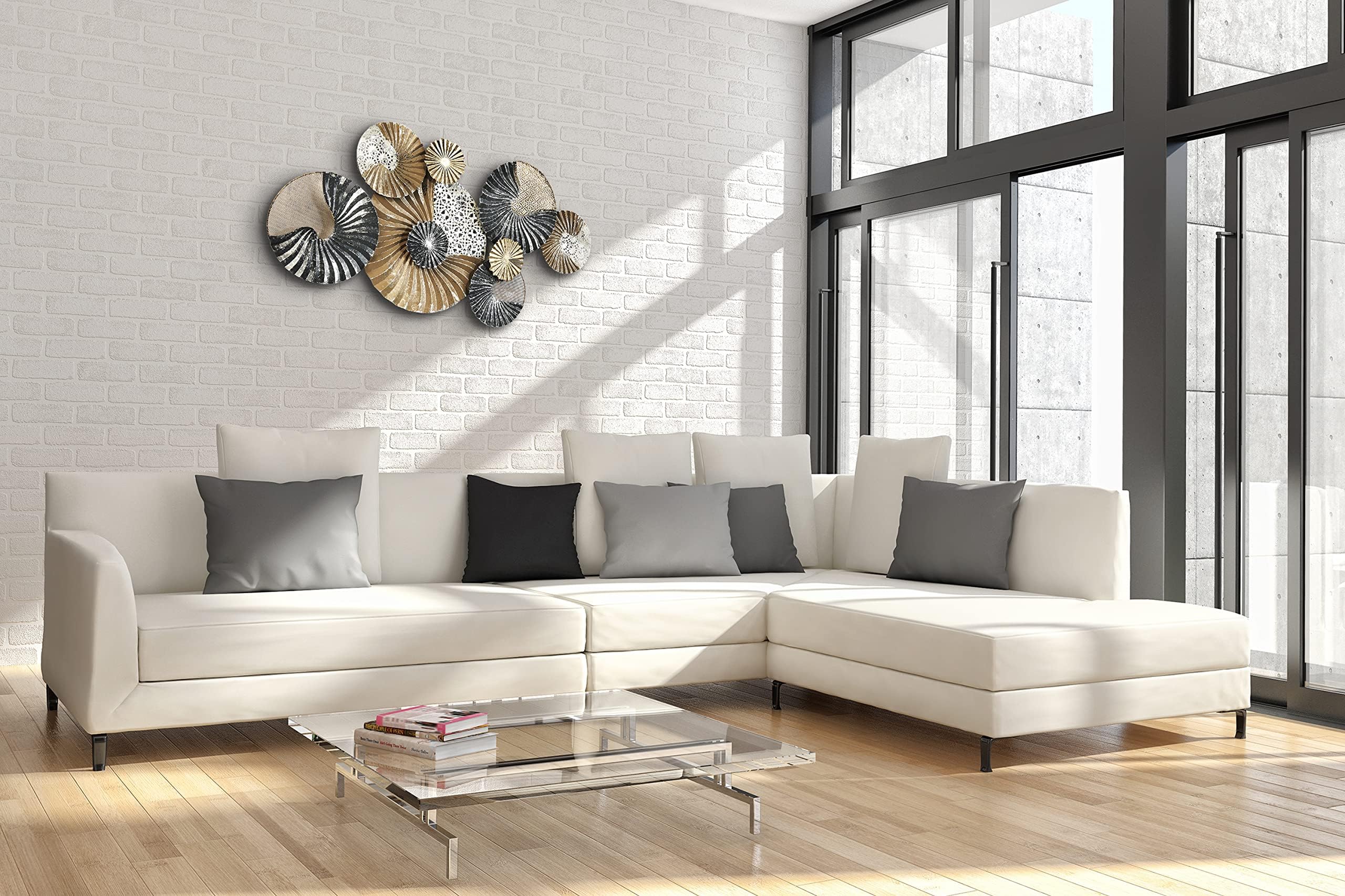 Kobolo Wandbild 3D-Bild Wanddeko Metall SHELL gold 90x48x5 cm Anthrazit