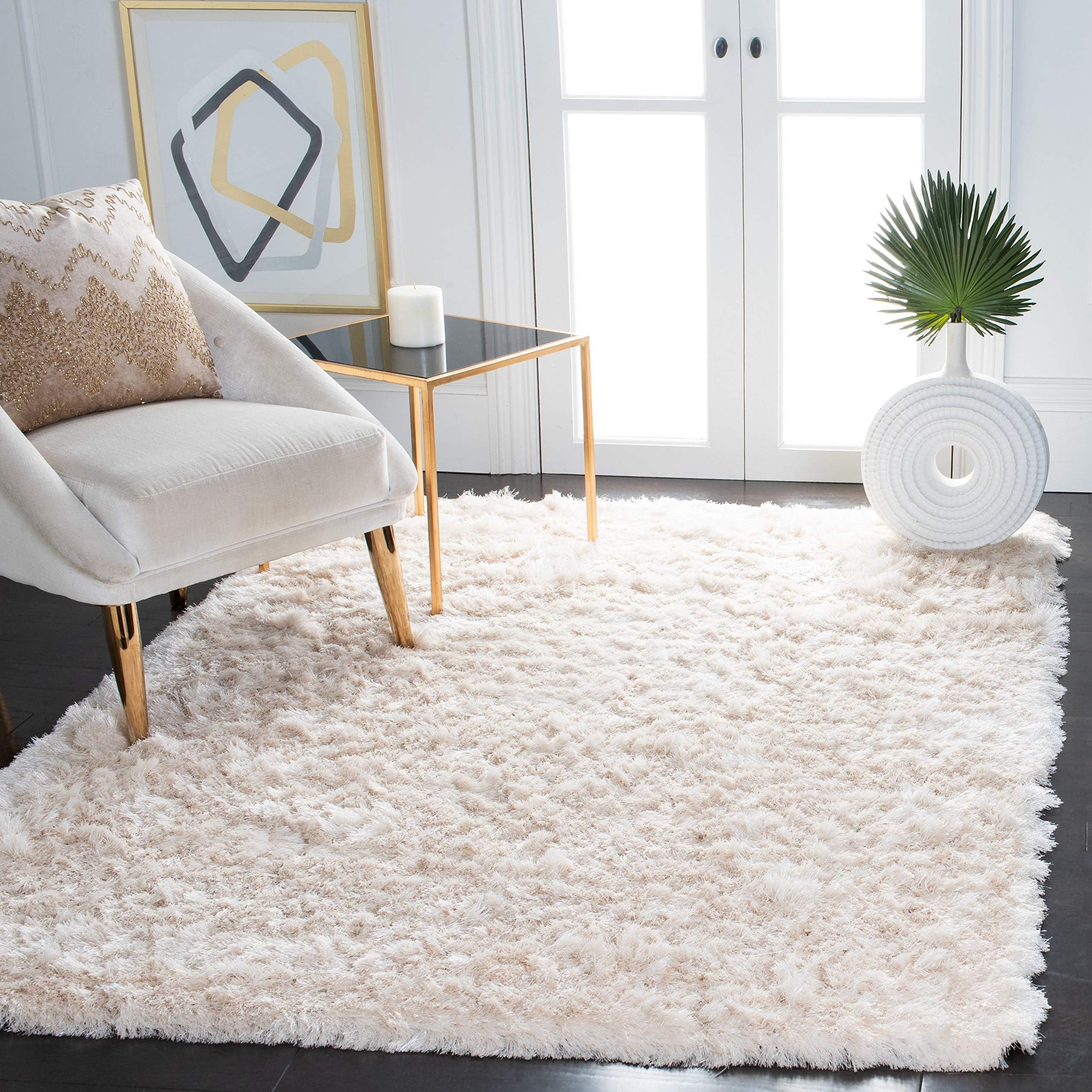 SAFAVIEH Area Rug 8x10 - Paris Shag Collection - Large - Ivory, Handmade, Soft Flowing Pile, Ideal for Living Room, Bedroom, Dining Space (SG511-1212)