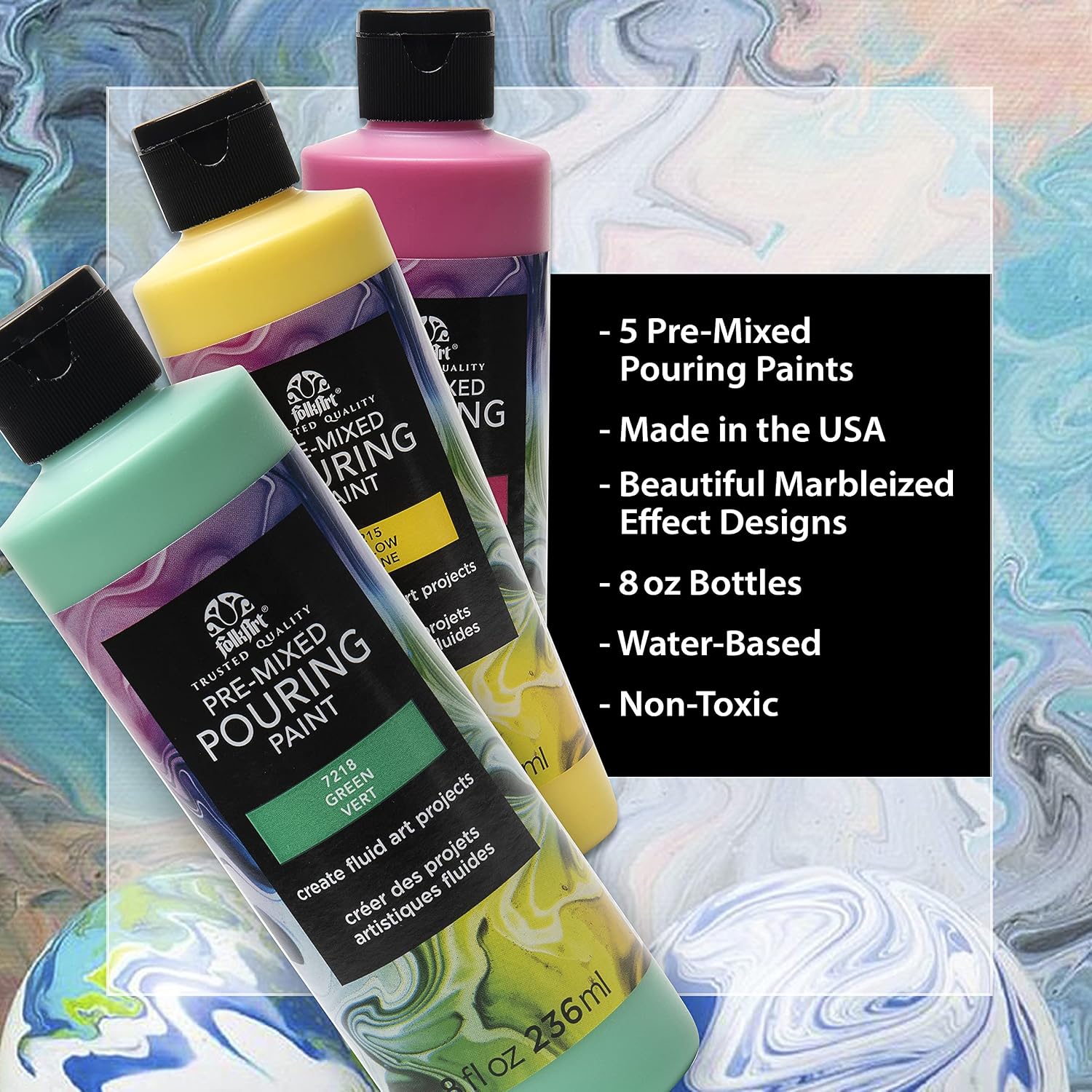 FolkArt Pre-Mixed Pouring Paint Set, Set of 5, 8 fl oz, Assorted