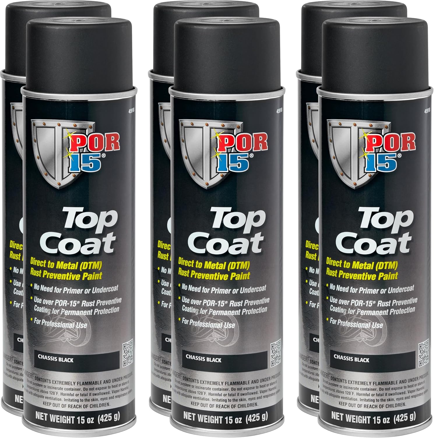 POR-15 6 PK, Chassis Black Satin, Top Coat Automotive Spray Paint, 90 oz (Pack of 6)