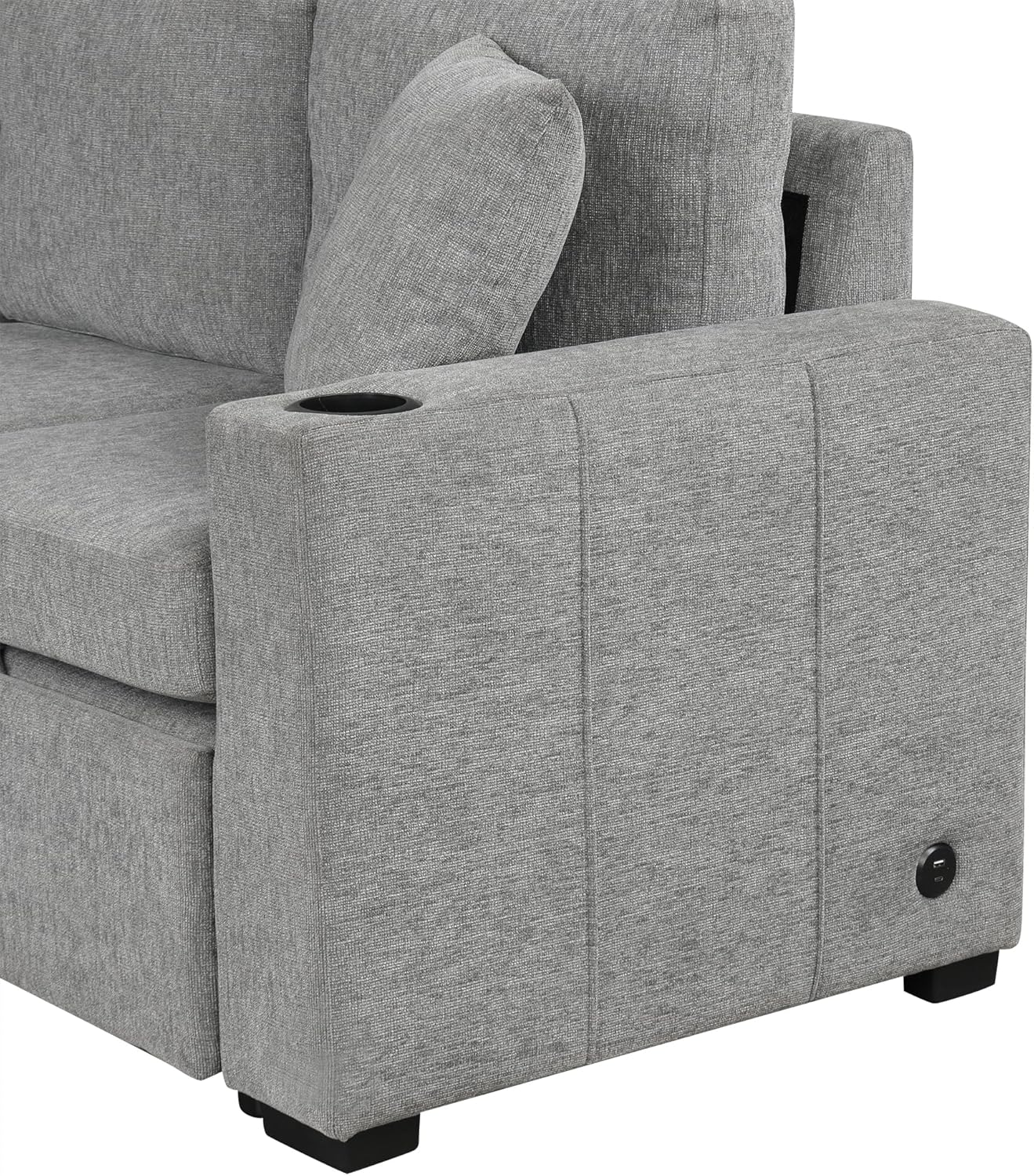 Ball & Cast 109" Sleeper Sofa Couch,Modular Sectional Sofa with Pull Out Bed,Convertible U Shaped Sleeper Sofa Bed W/Movable Storage Ottoman,Comfy Cloud Sofas W/Cupholder&Pillows,for Living Room,Gray