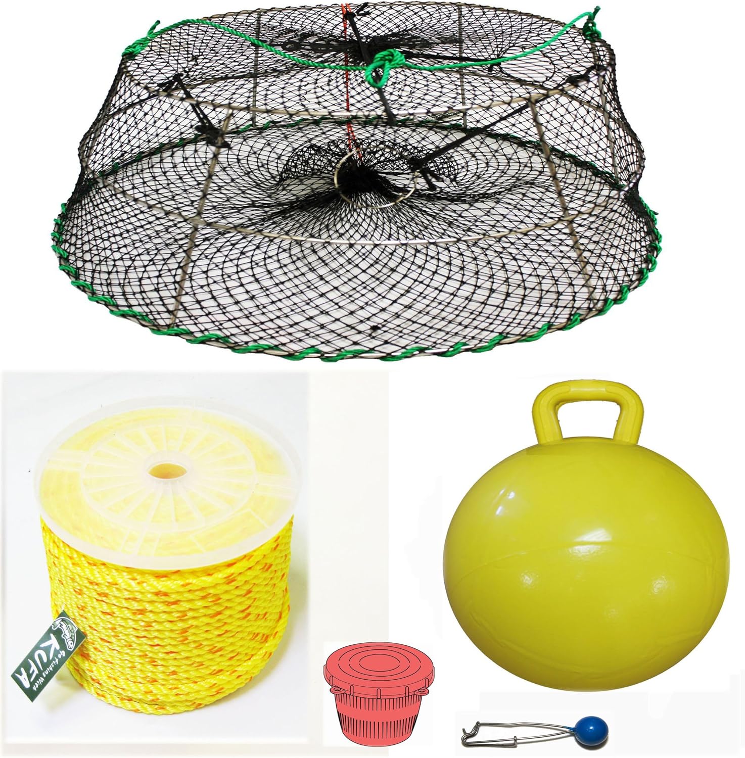 KUFA Sports Tower Style Prawn Trap with 400' Rope, Yellow Float and Vented Bait Jar Combo (CT77+PAP5)