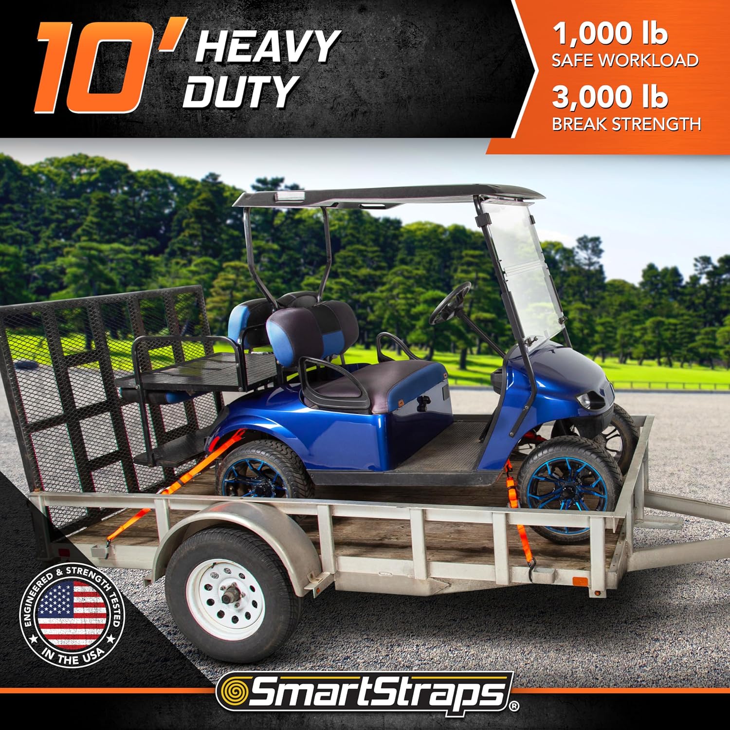 SmartStraps 240 Orange 10' Premium Ratchet Straps, 2 Pack (CarbonX, 3,000 lbs)