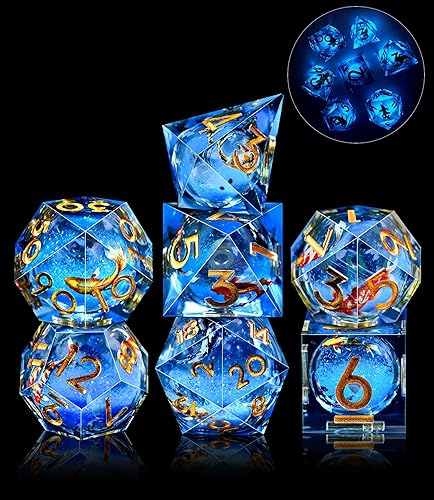 Miniatura 93 de AUSTOR Juego de dados DND de resina de núcleo líquido, de borde afilado, 7 troqueles, juego de dados DND de arena movediza hechos a mano