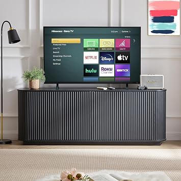64" TV Stand for Living Room with Storage, Modern Media TV Cabinet Console Table with Storage& Adjustable Shelves for Kitchen Living Room Bedroom-Black
