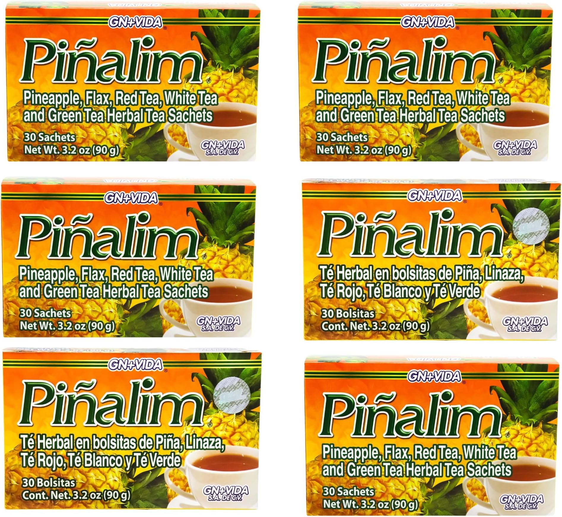 PIÑALIM 6 Boxes Te Tea GN+Vida Weight Loss Tea Diet 180 Day Supply