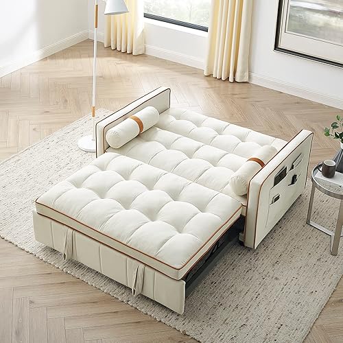 Miniatura 5 de Moderno sofá cama extraíble de 55.5 pulgadas, sofá biplaza de 2 plazas con bolsillos laterales, respaldo ajustable y almohadas lumbares, adecuado