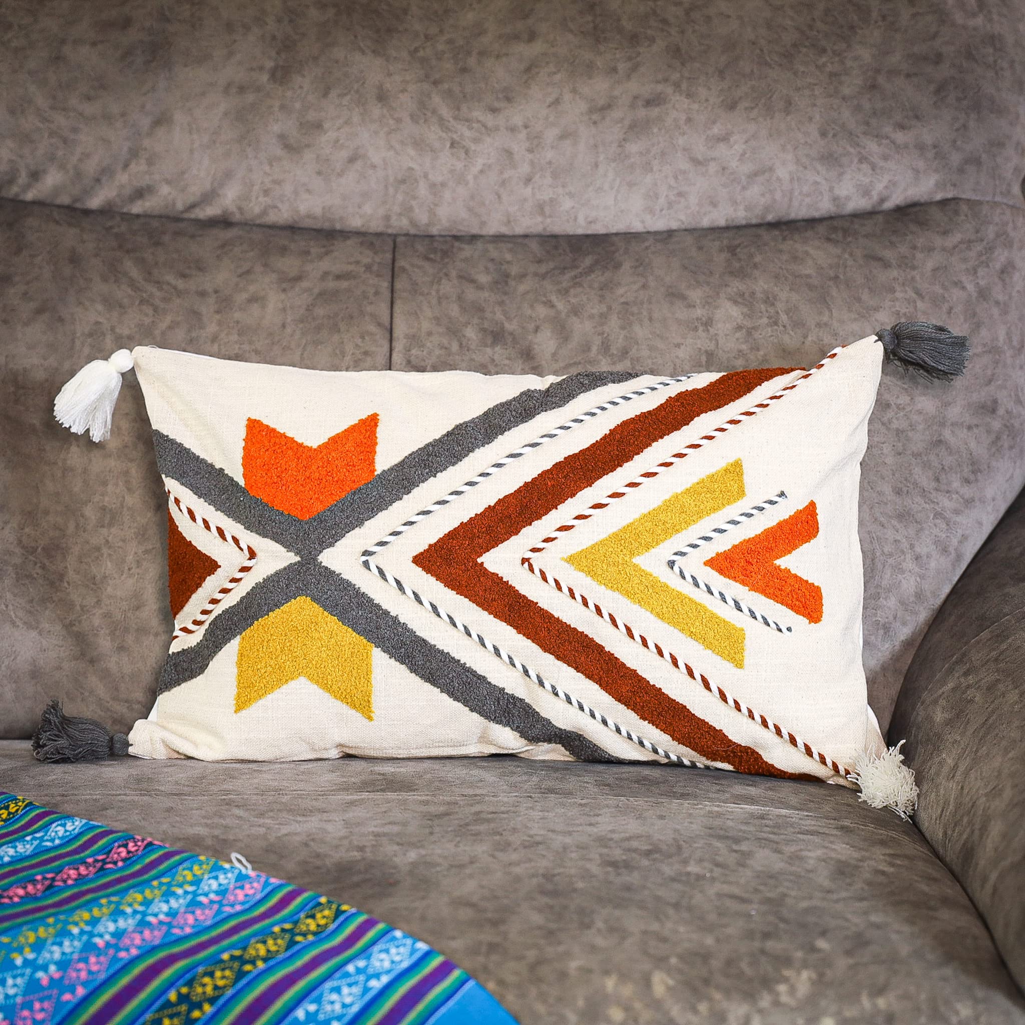 Aarudh Linen Embroidered Cushion Covers (18 x 12 Inch, MulticolorAarudh_CC_010_Dup_Pack of 2) 1