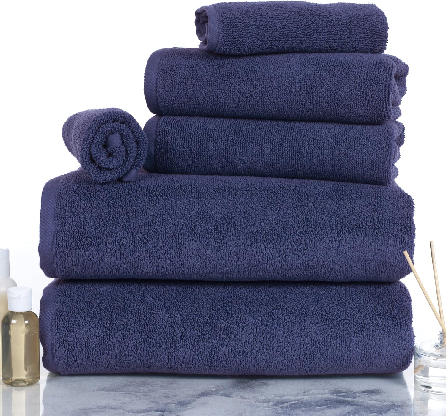 100 Percent Cotton Towel Set, Zero Twist, Soft and Absorbent 6 Piece Set With 2 Bath Towels, 2 Hand Cloths and 2 Washcloths (Navy) By Lavish Home 29"x55"x0.25" - Image 2