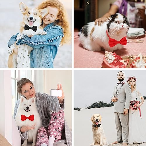 Miniatura 7 de Black and Red Bow Tie for Dogs, KOOLMOX Red and Black Dog Bow with Adjustbale Dog Collar for Medium and Large Dogs Cats Pets Wedding Birthday Party