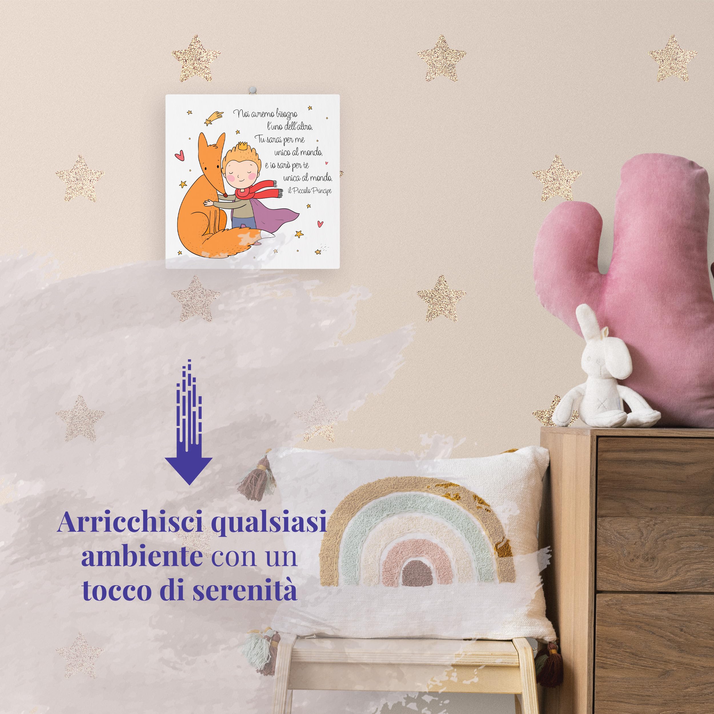FRATELLI BONELLA - Tela 30x30 cm con Piccolo Principe che Abbraccia la Volpe - Tela per Bambini per Compleanni e Festività - Tela 30x30 Made in Italy