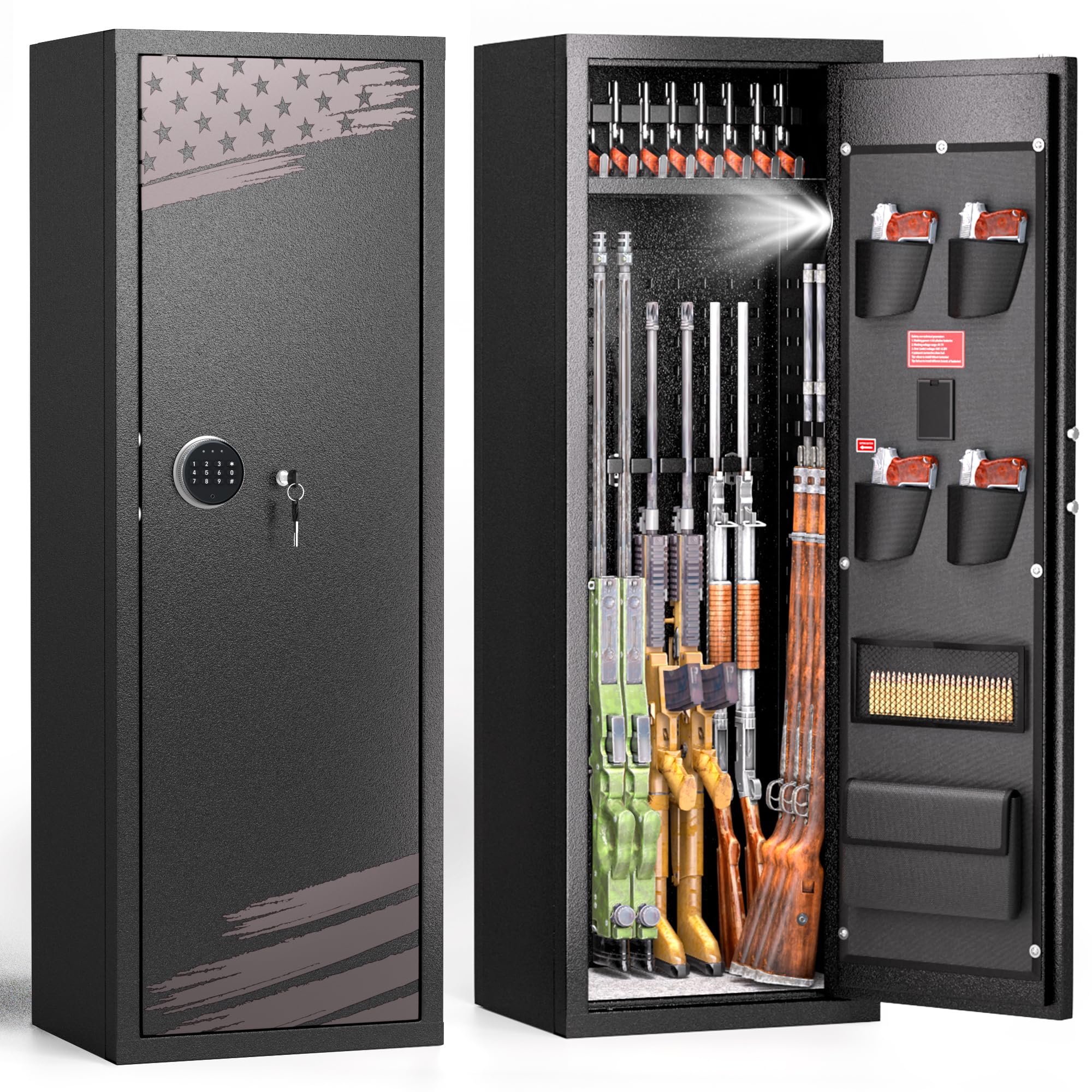 Bonusall 10-14 Tall Gun Safe,Gun Safe for Home Rifle and Pistols, Gun Locker for Rifles and Shotguns, Rifle Safe for Home with Removable Shelf, Flaged Design, Pocket