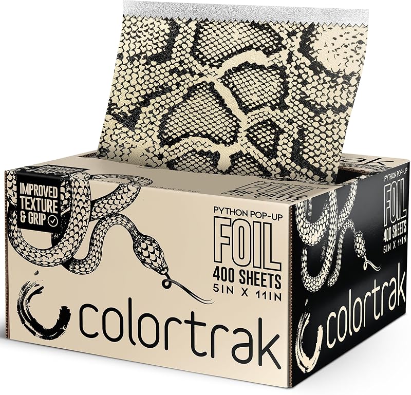 Colortrak Python Pop-up Foil, 400 Count Pre-Cut Sheets | Non-Slip Embossed Texture, 5" x 11" Hair Foil for Highlighting, Balayage & Color Applications in Busy Salons, with Dispenser