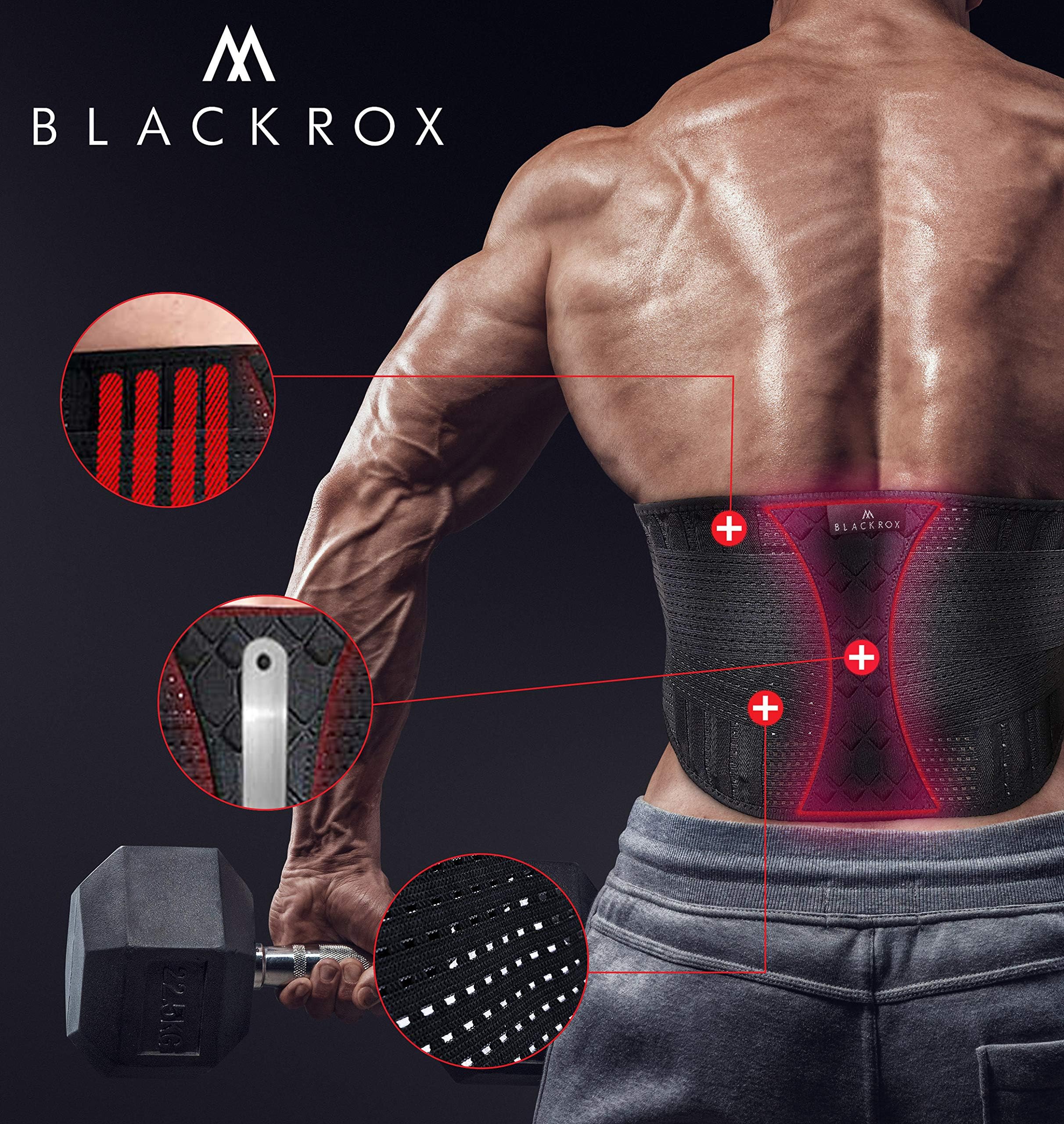 BLACKROX LUMBAROX - Fascia lombare per la schiena per uomini e donne, ideale per stabilizzare e sostenere la schiena dritta, taglia M, nero