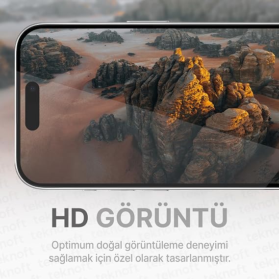 Teknoft iPhone 15 Pro için Kolay Kurulum Kitli Takılırken Camın Altında Kesinlikle Toz Bırakmayan Ekstra Güçlendirilmiş Tam Koruma Sağlayan Pürüzsüz Lazer Kesim Premium Ekran Koruyucu Kırılmaz Cam