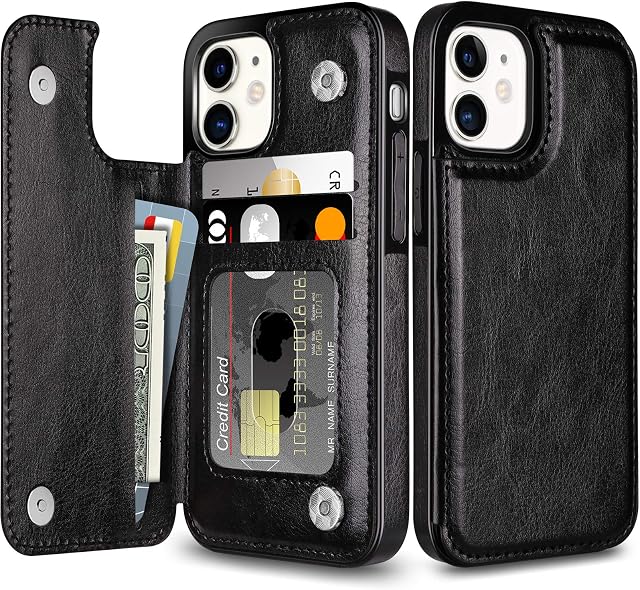 Coolden Compatible with iPhone 12 Case iPhone 12 Pro Case Wallet Case Shockproof with Card Holder Flip Folio PU Leather Magnetic Closure Protective Case Cover Compatible with iPhone 12/12 Pro (Black)