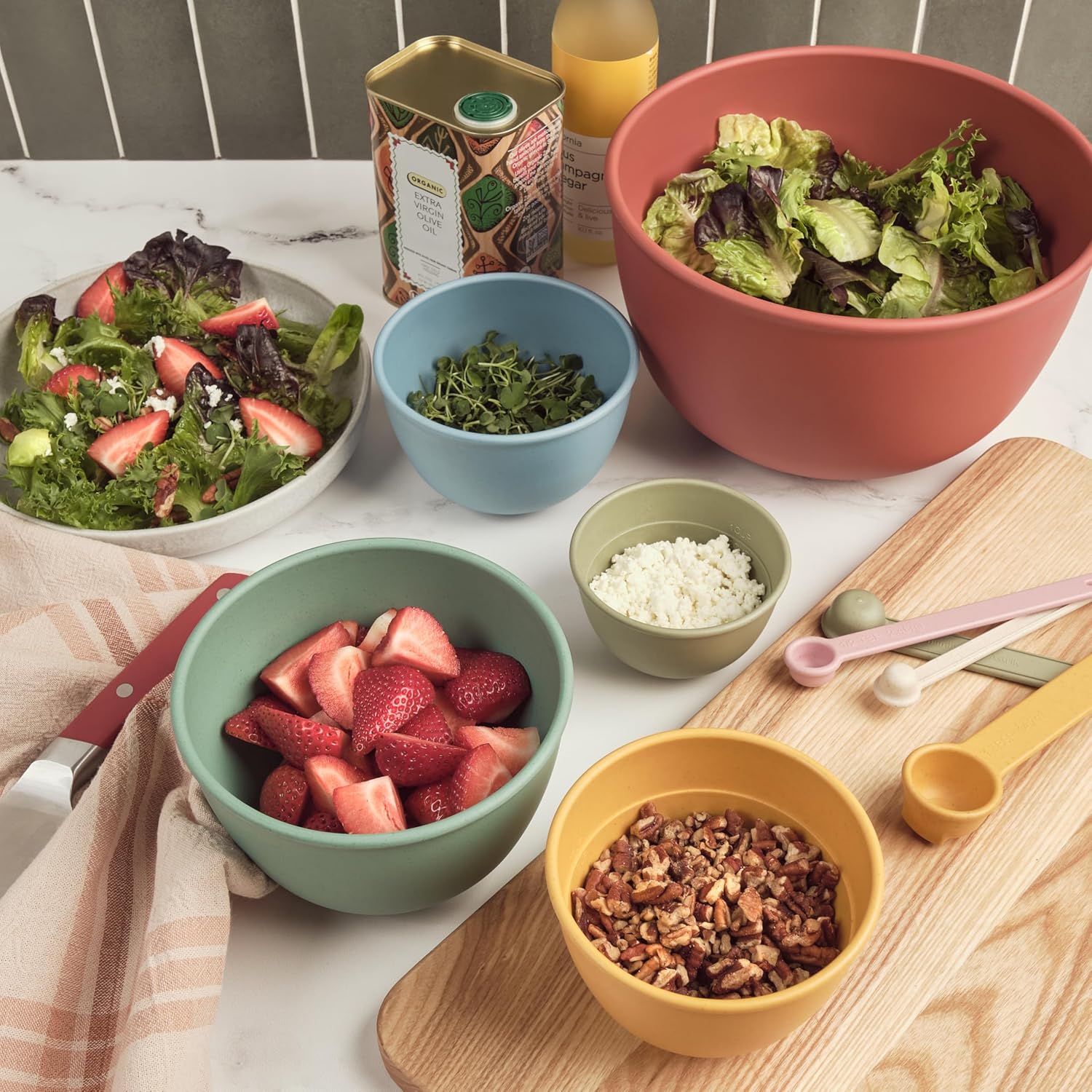 Bamboozle Mixing Bowls | 5 Piece Plant-Based Nesting Bowl Set | Matte Finish | Multi-Color | Dishwasher and Microwave Safe | Desert Bloom