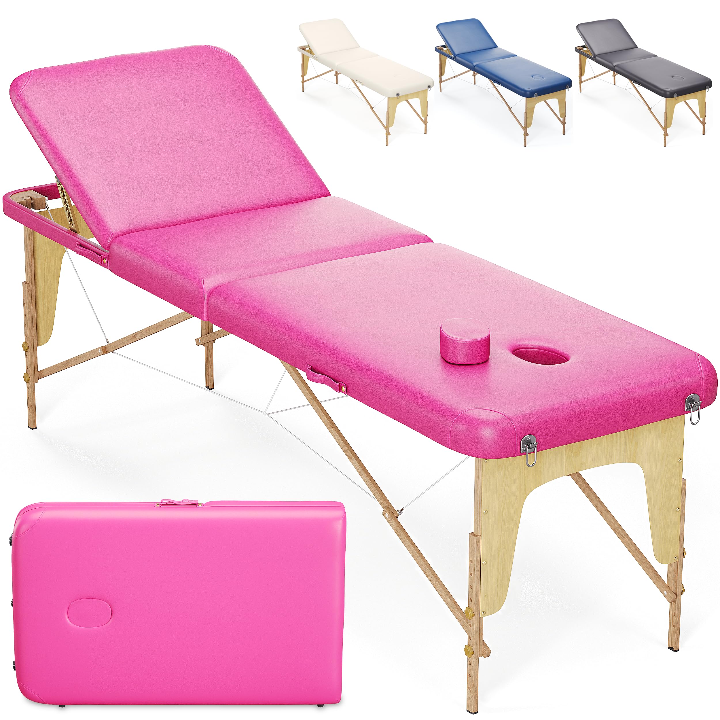 Beltom Mobile Massageliege Mit Kosmetikhocker – 3 Zonen, Klappbar, 195 Cm Lang, Bis 300 Kg Belastbar, Inkl. Zubehör