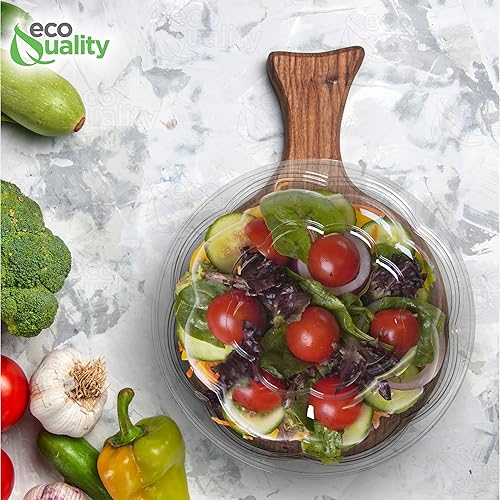 Miniatura 7 de Ensaladeras desechables transparentes de 24 onzas con tapas (paquete de 100)  Contenedores de ensalada desechables de plástico transparente para el