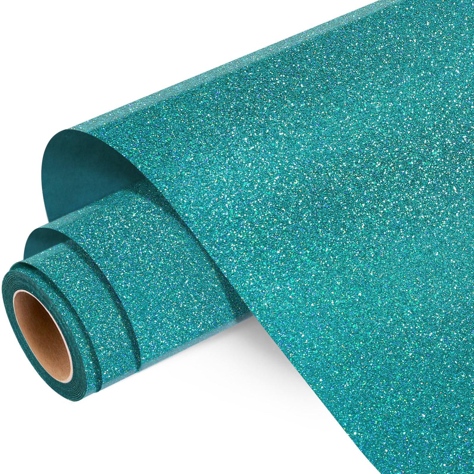 WRAPXPERT Teal Glitter HTV, Holographic Glitter Heat Transfer Vinyl Roll, 10" x 5ft Sparkle Iron on Vinyl for Heat Press Design, Shirts, Easy to Cut & Transfer