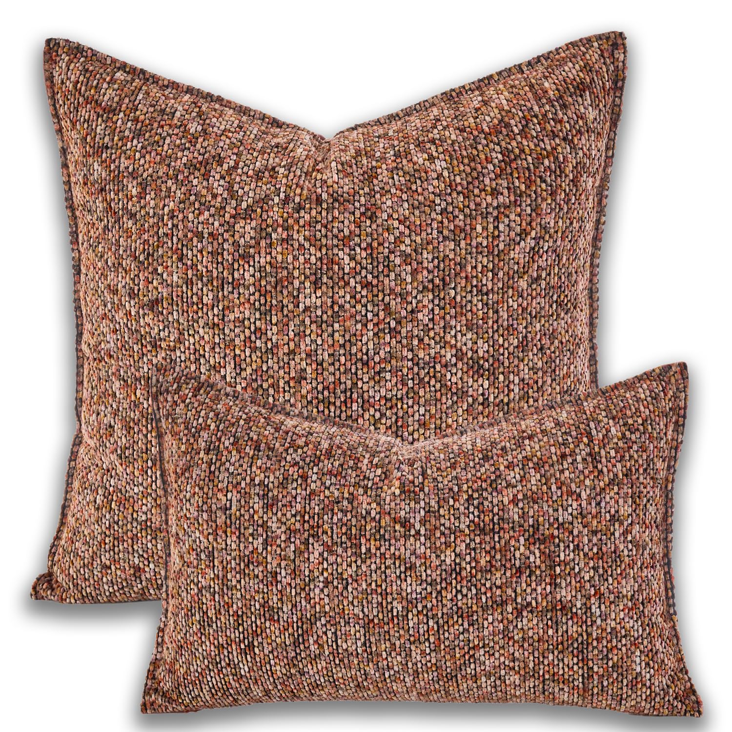 Yonous Premium Series Classic Tweed Cushion Covers, Luxurious Chenille Front & Dutch Velvet Back Throw Pillow for Home Décor, Covers Only, Warm Taupe, 18x18 Inch / 45 x 45 cm