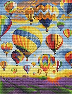 Abillyn - Kit de punto de cruz bordado, campo de lavanda, globos de aire caliente coloridos sellados con patrón impreso, kit de inicio (lavanda)