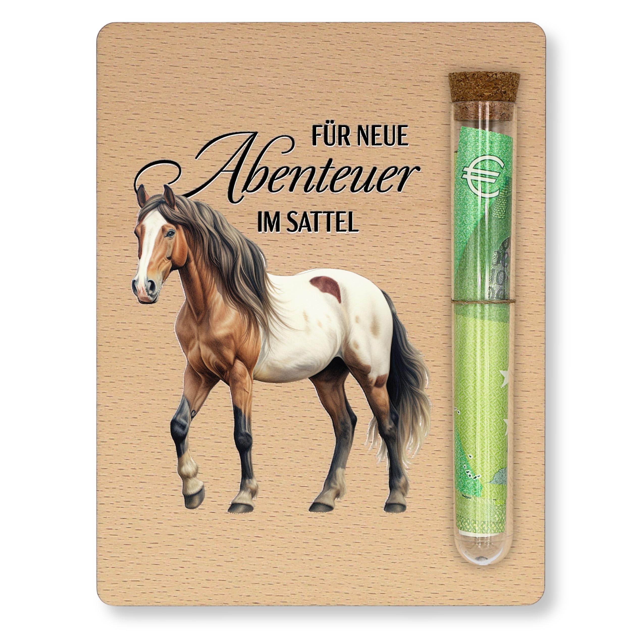 ZUKLA Verpackung für Geldgeschenke Pferde - 13 x 10 cm - mit Reagenzglas - Geldgeschenk Hufeisen - Mädchen Geschenk - Geschenke für Reiterinnen