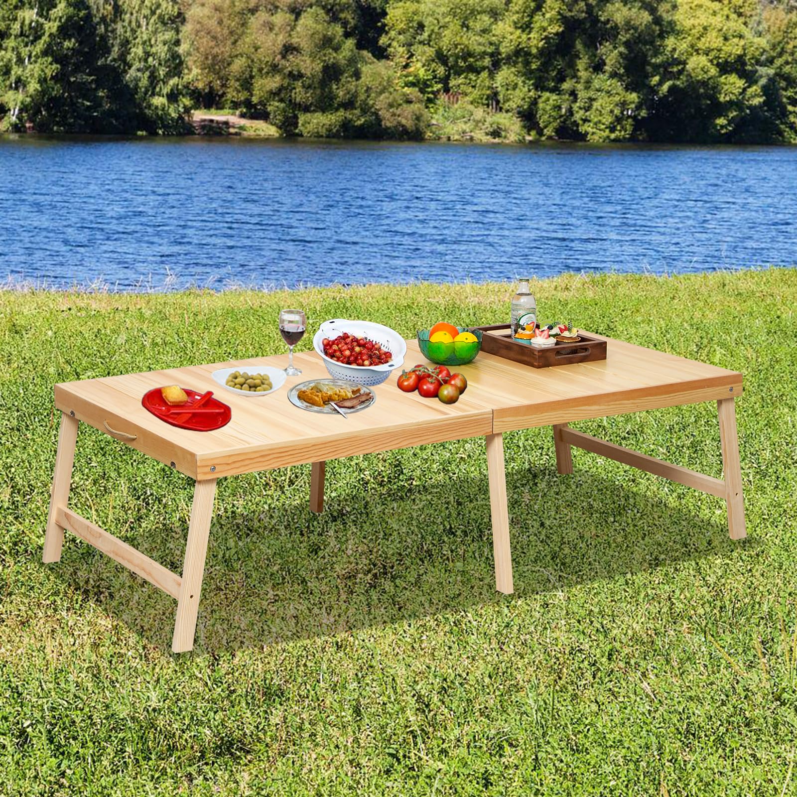 Amazon.com : Zupemo Foldable Boho Wooden Picnic Table, No Assembly