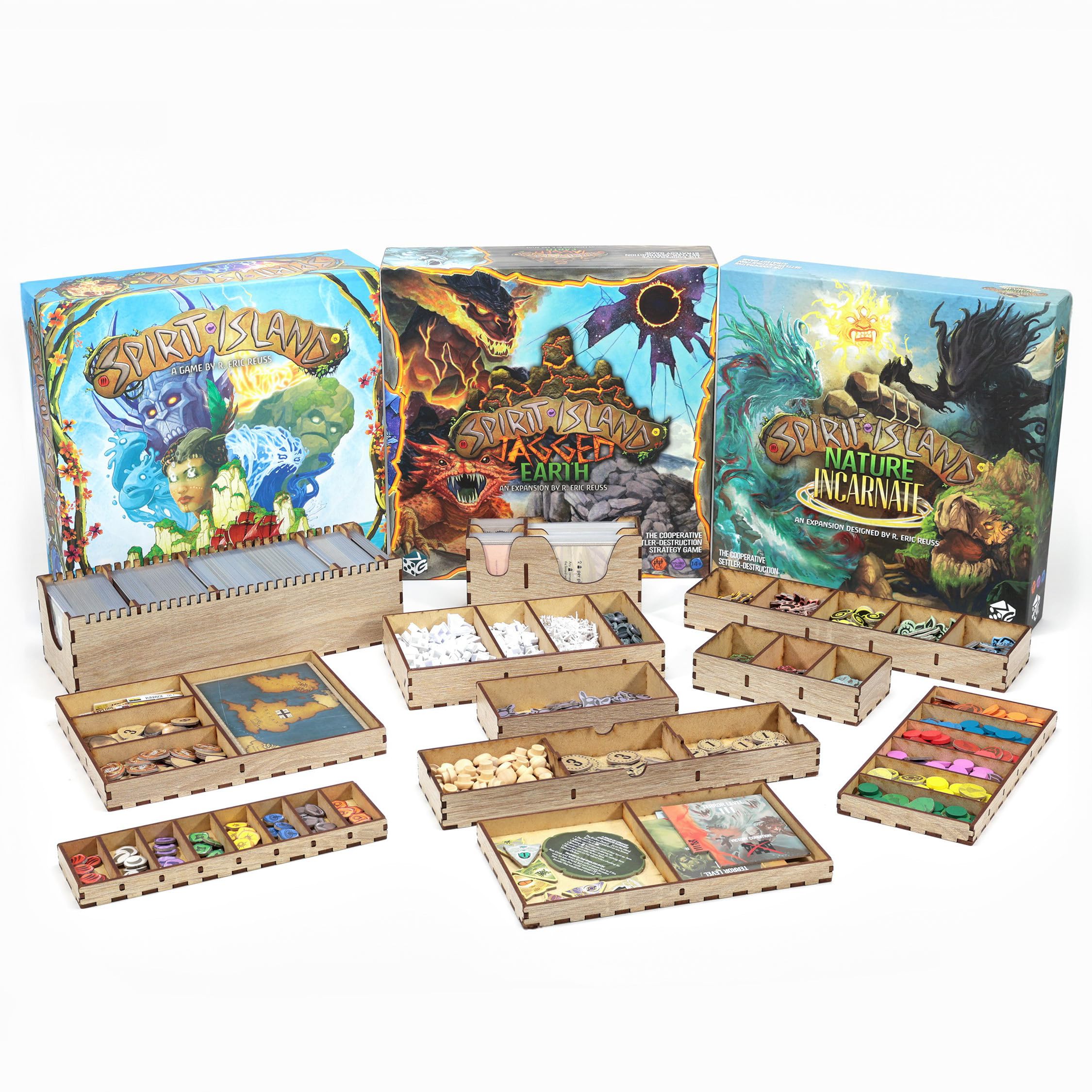 Organizer in legno per Spirit Island, terra frastagliata, natura incarnata, ramo e artiglio, memorizza tutti i contenuti in 2 scatole, viene fornito assemblato