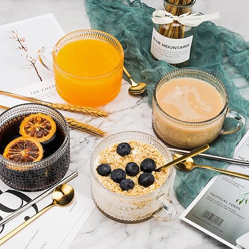 Miniatura 4 de 4 tazas de café vintage, tazas de vidrio transparente en relieve de 14 onzas para cumpleaños de mujeres, tazas de vidrio con asas, tazas de café