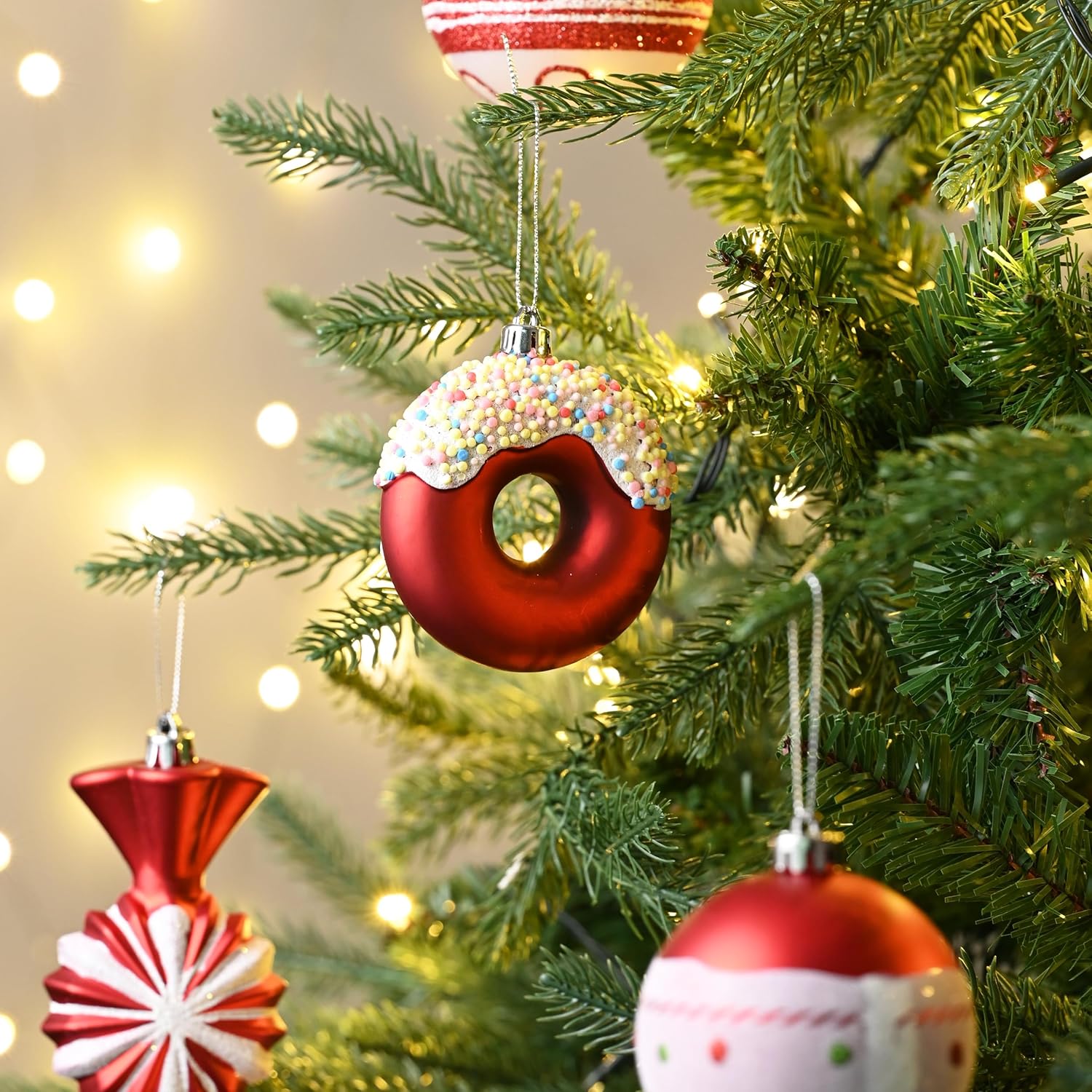 Valery Madelyn Christmas Ball Ornaments, 60ct Candy Cane Red and White Shatterproof Christmas Tree Decorations Set, Variety Decorative Hanging Ornaments for Xmas Trees Bulk Holiday Party Decor