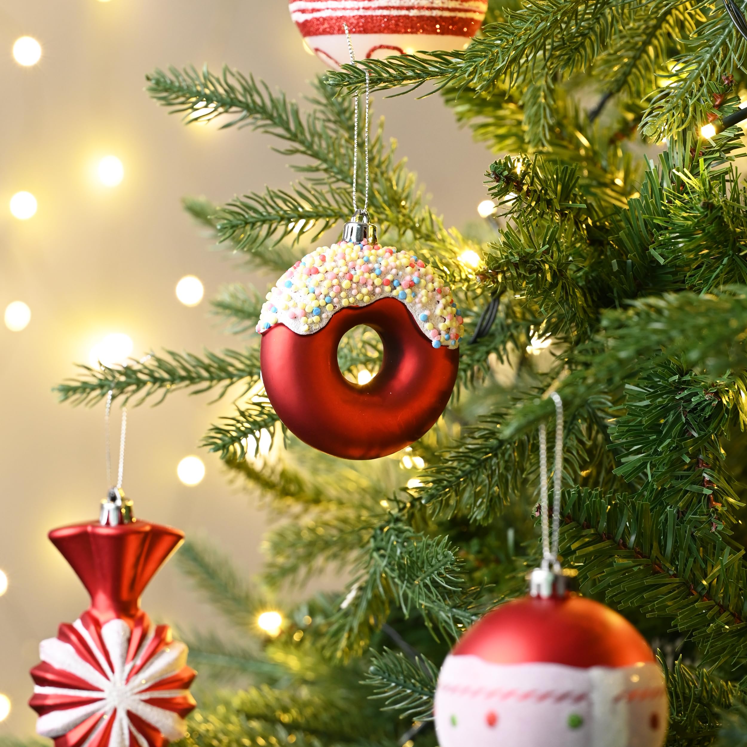 Valery Madelyn Lot de 60 Boules de Noël incassables avec Motif Bonbons Rouges et Blancs 3 à 12 cm Motif Jupe d'arbre (Non Incluse)