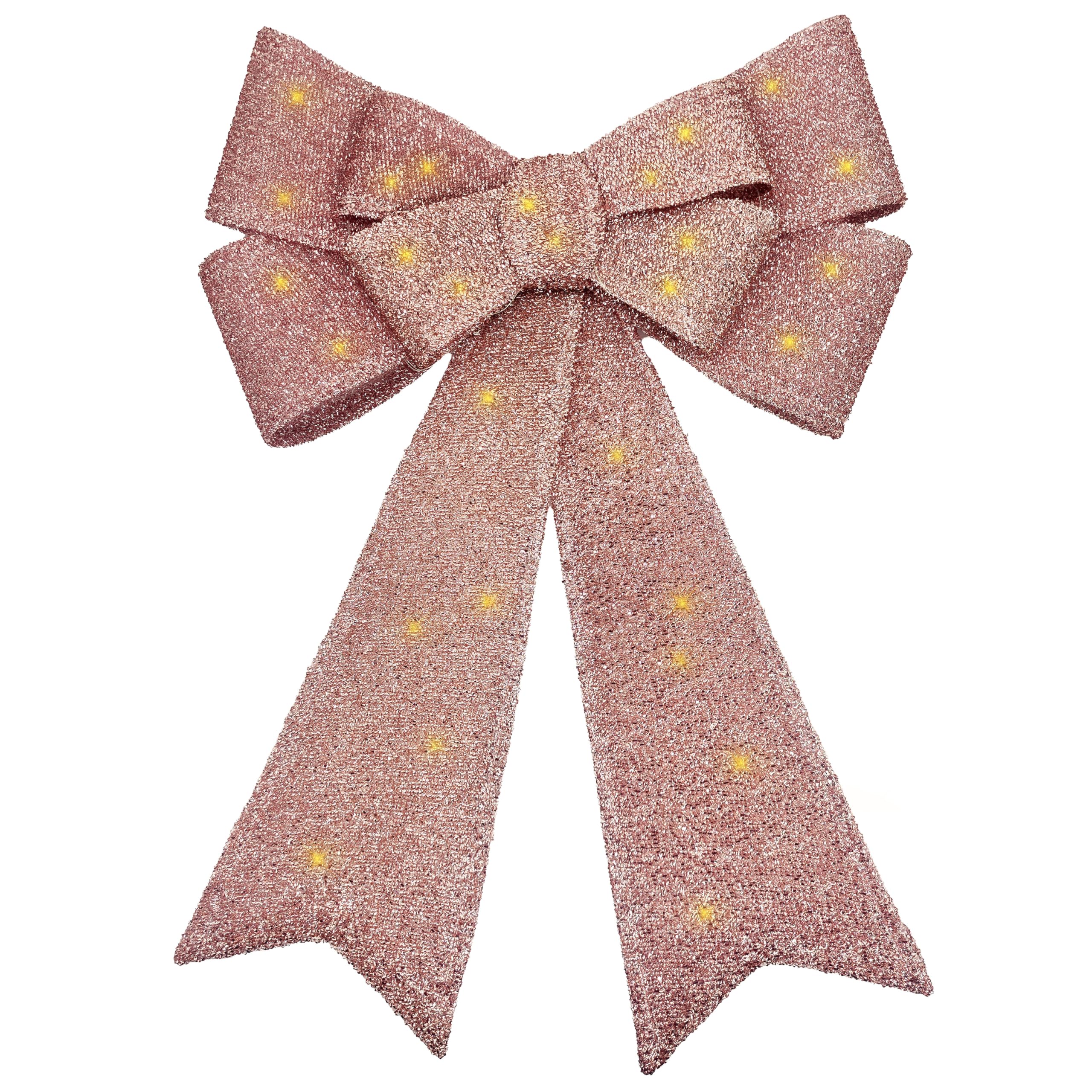 Lazo rosa para puerta de Navidad grande de 55 cm con destellos oro
